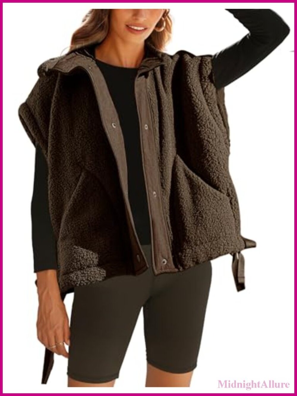 Womens Fleece Vest Sleeveless Button Down Sherpa Jacket with Pockets